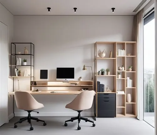 study table ,a room with a desk with chair and computer on it,modern office,working space,desk,office desk,blur office background,creative office,Photography,General,Realistic