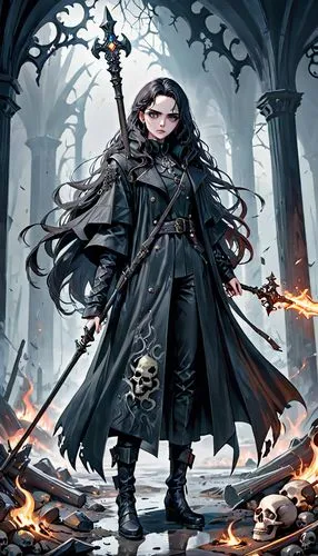 vax figure,swordswoman,dodge warlock,sorceress,gothic woman,dark elf,scythe,a200,mage,heroic fantasy,candlemaker,dane axe,bran,collectible card game,male elf,quarterstaff,pall-bearer,magistrate,cg artwork,elven,Anime,Anime,General