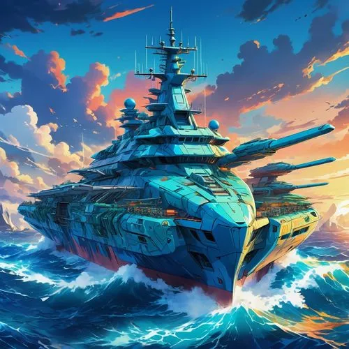 sea fantasy,light cruiser,battleship,battlecruiser,aircraft carrier,warship,victory ship,heavy cruiser,ship releases,supercarrier,armored cruiser,kantai,ocean background,pre-dreadnought battleship,phoenix boat,shipwreck,nautilus,ocean,seafarer,ship,Illustration,Japanese style,Japanese Style 03