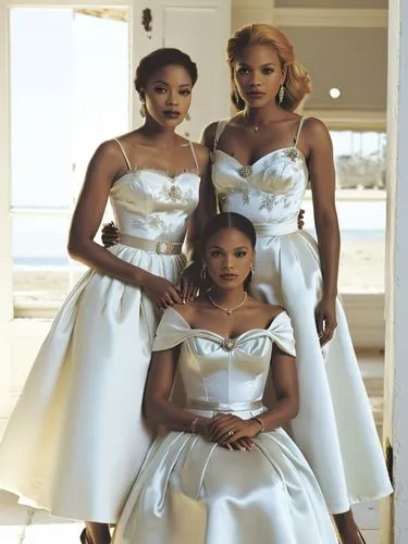 the three prettiest african-american actresses,a couple of women in white dresses standing together,wedding dresses,eritreans,wedding dress train,debutantes,golden weddings,beautiful african american 