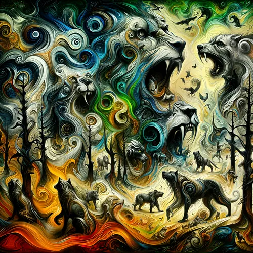 chimeras,shamanic,animism,abstract cartoon art,abstract artwork,ruminants