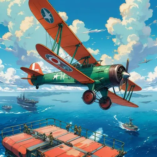 hoshihananomia,biplanes,stearmans,polikarpov,stearman,biplane,floatplanes,boyington,beaufighters,saulnier,talespin,heliborne,triplanes,skyship,corsairs,dornier,fujima,aeronauts,game illustration,skycargo,Illustration,Japanese style,Japanese Style 03