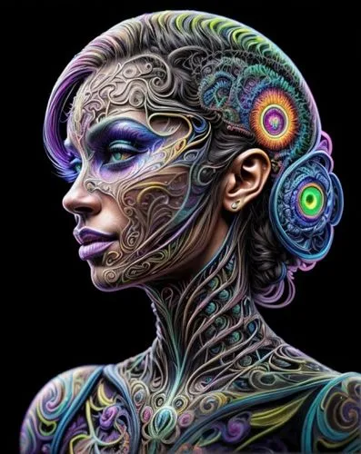 Pattern ,a woman with some art work on her face,bodypainting,bodypaint,neon body painting,body painting,body art,afrofuturism,psytrance,fractals art,cyborg,andromeda,boho art,bjork,head woman,vodun,fa