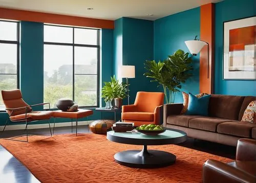 teal and orange,mid century modern,contemporary decor,interior modern design,modern decor,apartment lounge,turquoise leather,modern living room,mid century house,mid century,interior design,search interior solutions,family room,interior decor,interior decoration,midcentury,livingroom,sitting room,color combinations,living room,Illustration,Retro,Retro 06