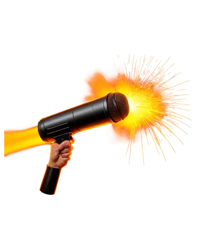 Explosive sound waves, dynamic microphone recording, loud shockwave, burst of energy, vibrant orange and yellow hues, sparks flying everywhere, smoky atmosphere, intense lighting, close-up shot, drama