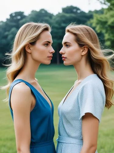 two women, at a suitable distance from each other,two women stand side by side in the grass,fabray,heiresses,zella,olsens,lesbos,vanity fair