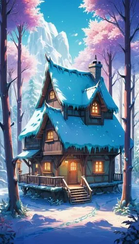 winter house,winter village,snow house,house in the forest,winter background,log cabin,winterplace,log home,christmas landscape,wooden house,house in mountains,winter landscape,forest house,wooden houses,dreamhouse,cottage,lonely house,little house,snow roof,house in the mountains,Illustration,Japanese style,Japanese Style 03