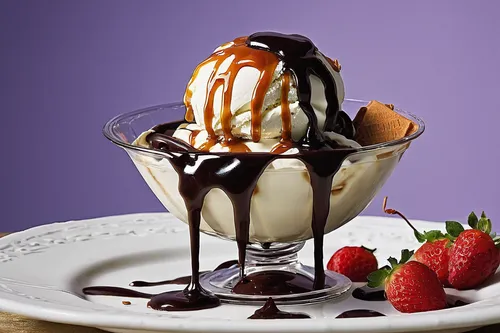 Describe a decadent ice cream sundae dripping with caramel and chocolate sauce.,chocolate parfait,chocolate sauce,ice cream chocolate,chocolate ice cream,chocolate pudding,chocolate mousse,sundaes,cho