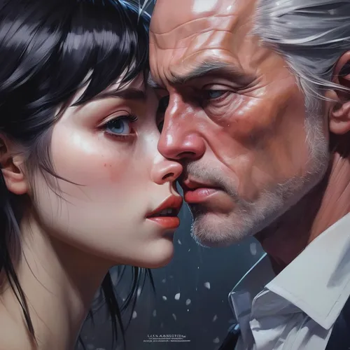 father and daughter,witcher,romantic portrait,fantasy portrait,sci fiction illustration,angel's tears,father daughter,game illustration,digital painting,cg artwork,world digital painting,mother and father,widow's tears,fantasy art,david-lily,father,father with child,old couple,game art,angel and devil,Conceptual Art,Fantasy,Fantasy 01