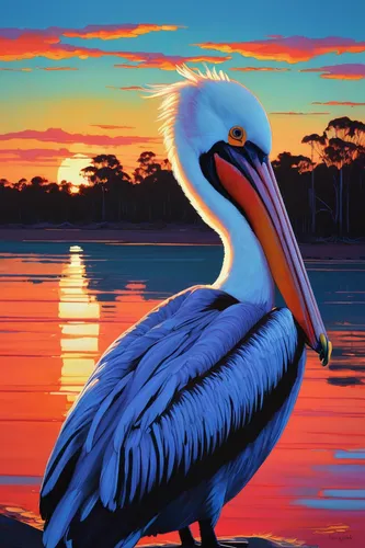 Lake Bonney Sunset Pelican,eastern white pelican,pelican,great white pelican,white pelican,coastal bird,pelicans,bird painting,dalmatian pelican,australian bird,brown pelican,australian pied cormorant