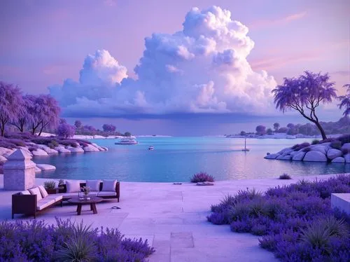 purple landscape,sailing blue purple,fantasy landscape,landscape background,blue lagoon,purple blue ground,dream beach,3d background,underwater oasis,seclude,paradis,sea landscape,roof landscape,virtual landscape,tranquility,beach landscape,dreamscape,blue waters,fantasy picture,beautiful landscape