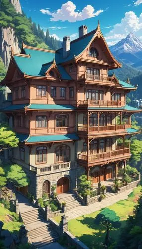 butka,ghibli,house in the mountains,house in mountains,studio ghibli,machico,Illustration,Japanese style,Japanese Style 03