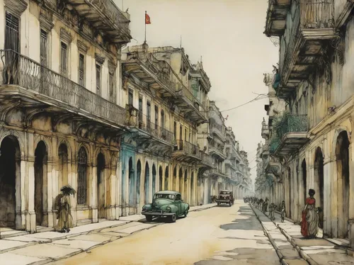 old havana,havana cuba,havana,cuba havana,santiago di cuba,cuba,cuba background,do cuba,stone town,vedado,hanoi,the cuban police,watercolor painting,watercolor paris,watercolor shops,watercolor,naples,national cuban theatre,sao bento,street scene,Illustration,Retro,Retro 25