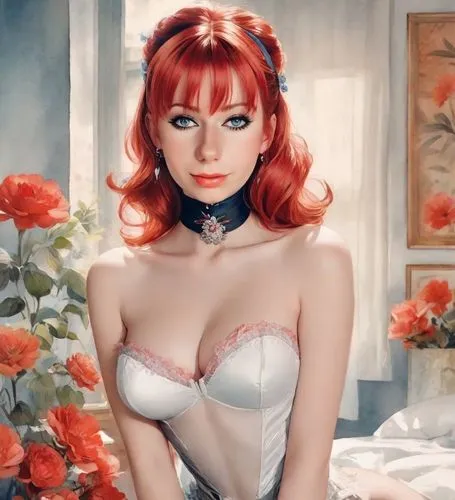 redhead doll,cardinale,sophia loren,yasumasa,madelyne,barbarella,Digital Art,Watercolor