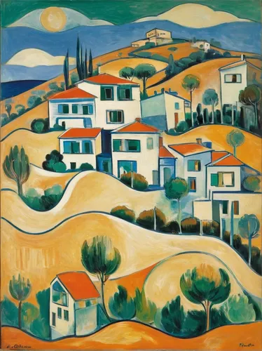 Pablo Picasso, 1909, Maisons à Horta (Houses on the Hill, Horta de Ebro), oil on canvas, 65 x 81 cm, private collection - Picasso's African Period - Wikipedia, the free encyclopedia,puglia,apulia,alen