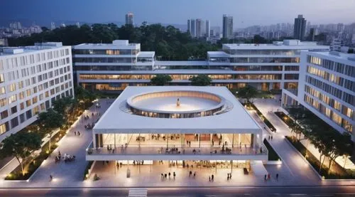 proyecto urbano bogota concreto vidrio ciudad ,an aerial view of a courtyard and buildings at dusk,shenzhen vocational college,hongdan center,chengdu,soochow university,zhangzhou,zhengzhou,Unique,Desi