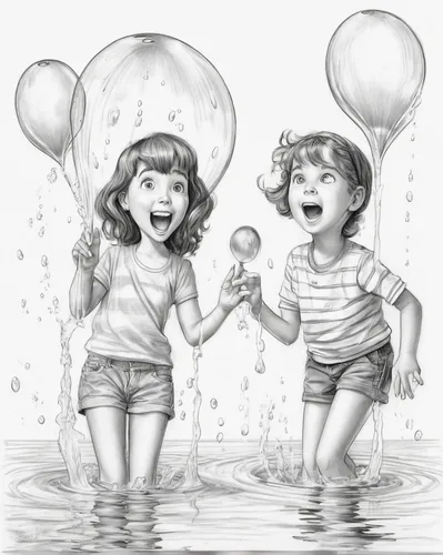 Imagine a comedic summer adventure where Summer and Iris have a hilarious mishap involving a leaky water balloon.,water balloons,little girl with balloons,water balloon,baloons,pink balloons,balloons,