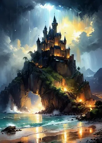 dragonstone,knight's castle,gold castle,castle,fantasy landscape,lyonesse,ghost castle,castle keep,castle of the corvin,castel,summit castle,ruined castle,forteresse,castlelike,fairy tale castle,castles,haunted castle,fantasy picture,fairytale castle,templar castle,Conceptual Art,Oil color,Oil Color 03