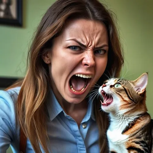 meme woman yell at cat replicate
,a woman is holding a cat as it yells,catfight,catfights,don't get angry,anger,enraged,human don't be angry,Photography,General,Realistic