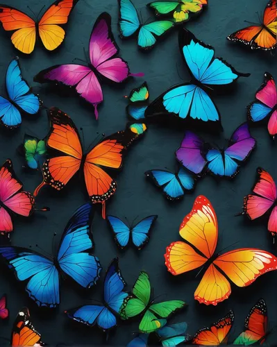 Craft a vibrant mobile wallpaper with colorful butterflies.,rainbow butterflies,butterfly background,butterflies,butterfly wings,moths and butterflies,colorful background,butterfly effect,butterfly cl