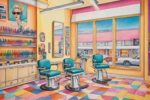 barber shop,barbershop,salon,beauty salon,soda shop,soap shop,barber chair,soda fountain,hairdressers,beauty room,barber,ice cream parlor,car salon,the long-hair cutter,hairdresser,dentist,retro diner,hairdressing,ice cream shop,cosmetics counter,Conceptual Art,Daily,Daily 17