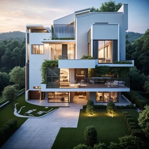 modern villa, Creative Innovation style, ,a large building with some trees around it,modern house,modern architecture,beautiful home,villa,contemporary,dreamhouse,Photography,General,Realistic