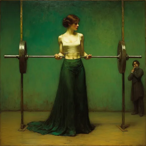 Write a suspenseful scene where a barbell is mysteriously moving on its own.,woman hanging clothes,barbell,weight lifter,weight lifting,weightlifting,weight training,girl with a wheel,weight throw,str