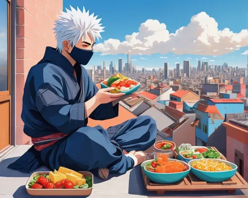 kakashi hatake,bento,naruto,a snack between meals,feast noodles,ramen,eats,japanese meal,bibimbap,japanese cuisine,would a background,yakiniku,shinobi,meals,xiaolongbao,daikon,breakfast outside,japanese food,noodle bowl,bento box,Art,Artistic Painting,Artistic Painting 31