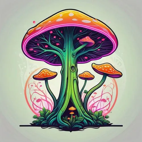 tree mushroom,mushroom landscape,mushroom type,forest mushroom,mushroom,mushrooms,mushroom island,medicinal mushroom,agaric,psychedelic art,anti-cancer mushroom,forest mushrooms,fungi,toadstool,mushroom cloud,club mushroom,champignon mushroom,fungal science,situation mushroom,hallucinogenic,Illustration,Retro,Retro 08