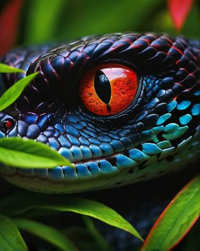 vipera,liophis,nonvenomous,lagarto,red eyes,blue snake,splendor skink,venomous snake,green python,fire red eyes,pitviper,agamas,auratus,pantanal,lampropeltis,basilisk,reticulatus,peacock eye,intense colours,serpiente,Illustration,Realistic Fantasy,Realistic Fantasy 03