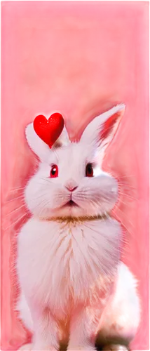 Cute bunny, white fur, pink nose, holding red heart, delicate fingers, sparkles around heart, colorful background, soft focus, sweet facial expression, 3/4 composition, shallow depth of field, warm co