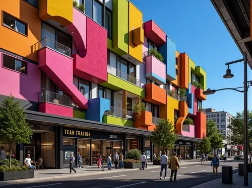 colorful facade,mvrdv,villeurbanne,dizengoff,multistoreyed,nanterre,colorful city,paris shops,urban design,kifissia,vallois,levallois,rennes,quartier,mondriaan,ixelles,colorama,colombes,eindhoven,bagnolet