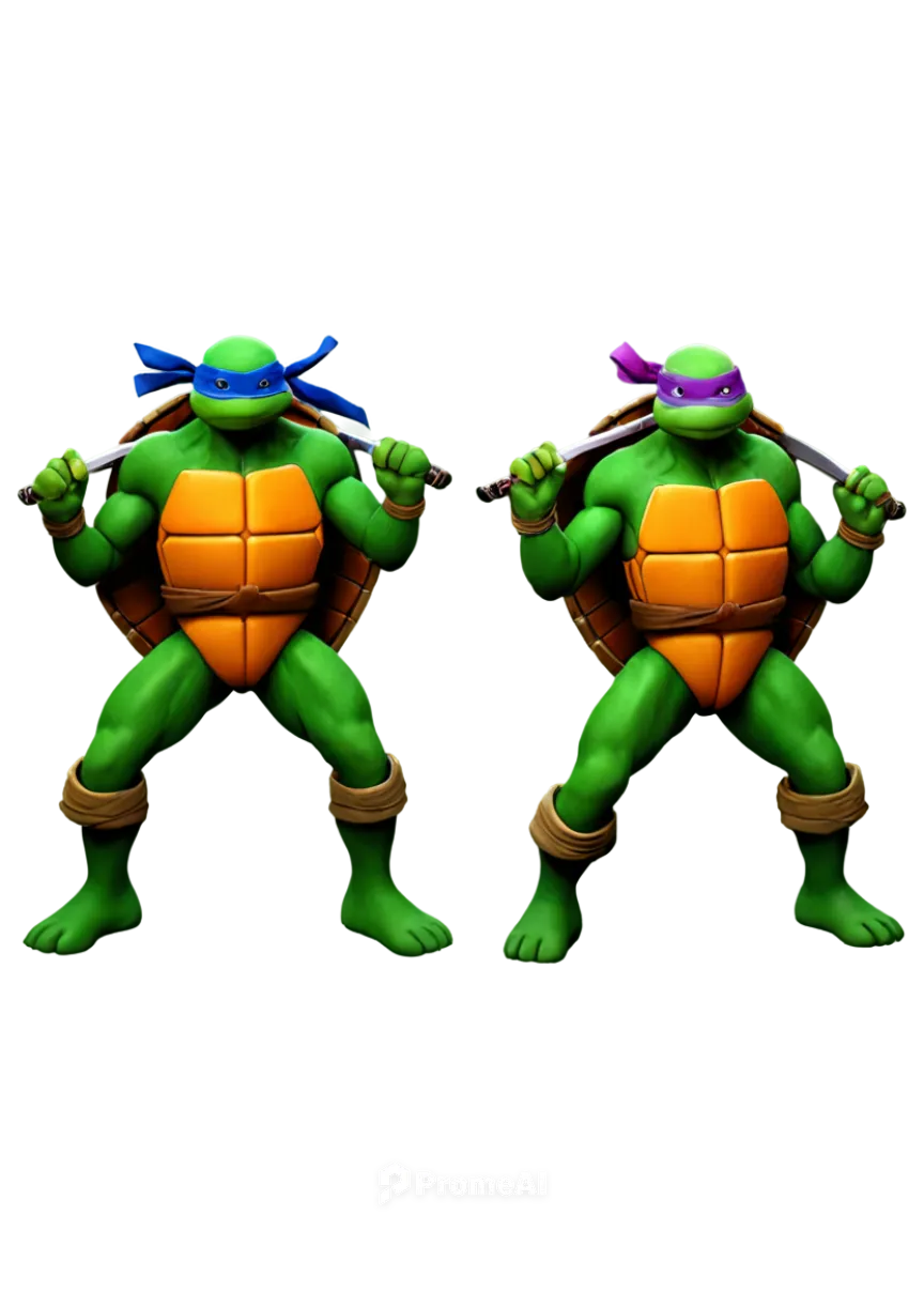 Ninja Turtles, Teenage Mutant, four brothers, Leonardo, Donatello, Raphael, Michelangelo, green skin, red masks, blue masks, orange masks, purple masks, ninja suits, holding katanas, sai, nunchucks, s