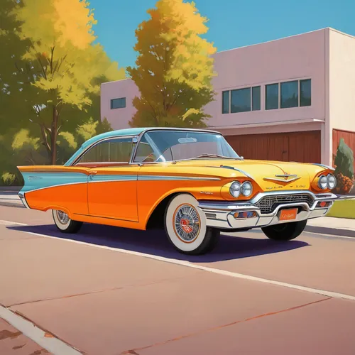 Create a classic 1960s modded car with a vibrant retro color scheme.,edsel,edsel bermuda,edsel pacer,edsel citation,chevrolet bel air,buick electra,ford starliner,muscle car cartoon,chevrolet impala,f