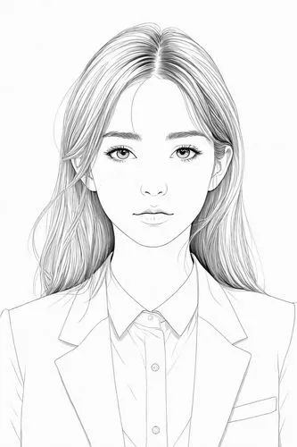 女生，线稿，线条艺术，简洁的线条，简约主义，粗线条,a girl in a suit and tie is shown with long hair,office line art,eyes line art,angel line art,portrayer,heyne,visual,Design Sketch,Design Sketch,Detailed Outline