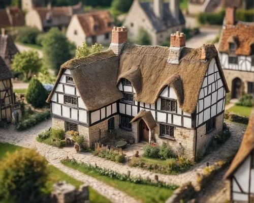 miniature house,escher village,medieval town,knight village,thatched cottage,witch's house,half-timbered house,thatch roof,tilt shift,medieval street,tudor,medieval architecture,lavenham,half-timbered houses,medieval,wooden houses,model house,half timbered,crispy house,half-timbered,Unique,3D,Panoramic