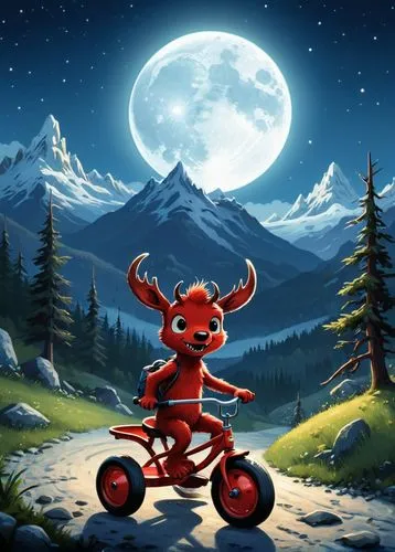 cartoon video game background,scummvm,woodring,scooter riding,lammy,red bicycle,Illustration,Children,Children 02