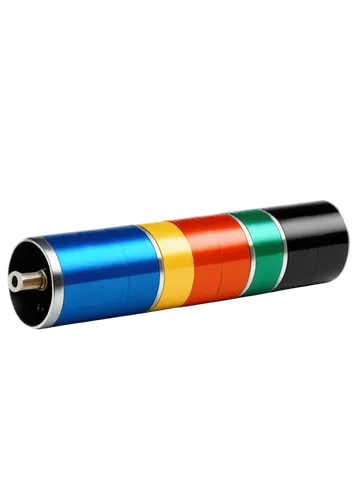 Resistor image, electronic component, cylindrical shape, metal terminals, colorful stripes, detailed texture, shiny surface, slight shadow, 45-degree angle view, close-up shot, soft focus, warm color 