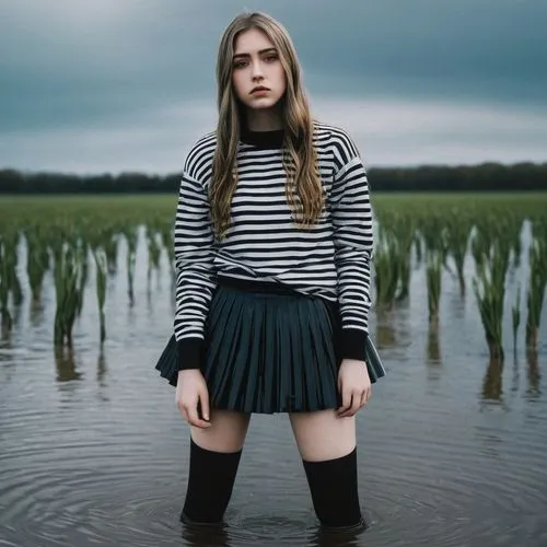 girl on the river,grimes,knee-high socks,kotova,polder,polders,breton,rubber boots,evgenia,teen,singular,striped socks,novoselov,young girl,in water,claudie,wading,leaden,floodwater,grunge,Photography,Artistic Photography,Artistic Photography 12