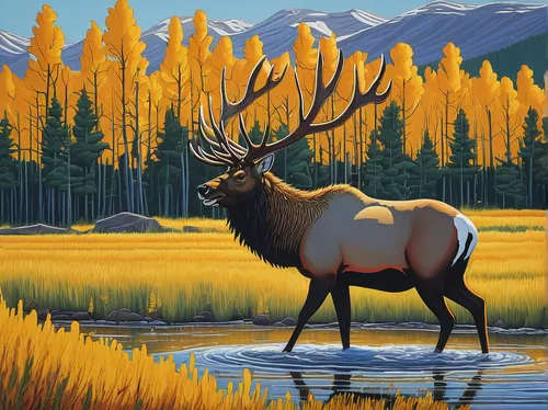 Capture the power and beauty of a bull elk as it roams along the banks of the Madison River.,elk,elk bull,elk reposing on lateral moraine,bull elk resting,bull elk next to madison river,bull elk on la