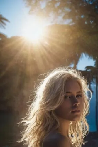 a blonde woman looks into the distance on a beach,ginta,sigurdardottir,dandie,blonde woman,sun,netanyahus