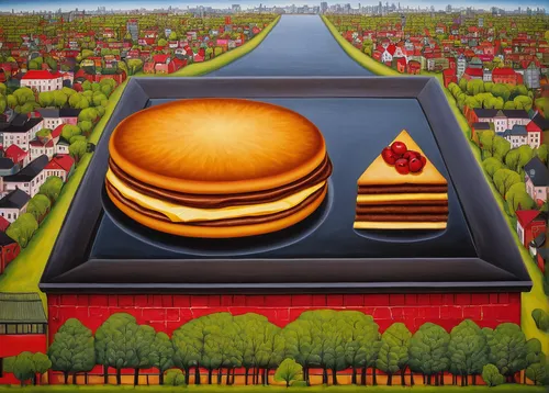 hamburger plate,hamburger,big hamburger,dorayaki,vegetables landscape,cheeseburger,luther burger,hamburgers,still life with jam and pancakes,stylized macaron,burger,hamburger set,farm landscape,sufganiyah,berlin pancake,the burger,gator burger,mushroom landscape,apple orchard,spring pancake,Illustration,Abstract Fantasy,Abstract Fantasy 12