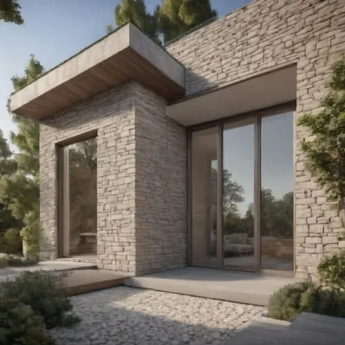 stone house,3d rendering,natural stone,kundig,modern house,cubic house