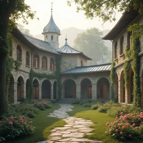 rivendell,monastery,briarcliff,fairy tale castle,dandelion hall,fairytale castle,nargothrond,kykuit,monastery garden,fantasy landscape,kinkade,caylus,frederic church,cloistered,theed,gondolin,gatehouses,house in the forest,palaces,chateau,Photography,General,Realistic