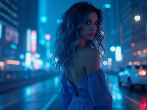 bokeh,photo session at night,neon lights,city lights,blue light,colored lights,blue hour,blue dress,lights,luminous,blurred background,blu,soho,bleu,bluelight,neon light,electric blue,citylights,midnight blue,dinah,Photography,General,Realistic