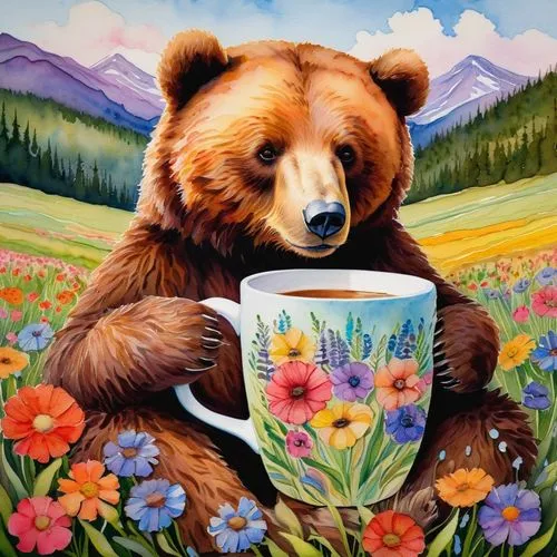 bear kamchatka,brown bear,coffee tea illustration,ivan-tea,cute bear,drinking coffee,a cup of coffee,cup of coffee,bear,great bear,woman drinking coffee,coffee break,coffee time,tea time,dandelion coffee,coffee,a cup of tea,tea drinking,cups of coffee,brown bears,Art,Classical Oil Painting,Classical Oil Painting 36