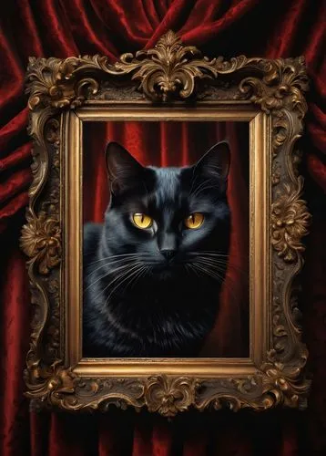 cat portrait,cat frame,black cat,pet portrait,gothic portrait,halloween black cat,chartreux,portrait background,custom portrait,black velvet,the cat,pferdeportrait,figaro,cat image,vintage cat,halloween frame,animal portrait,halloween cat,artistic portrait,the mona lisa,Illustration,Abstract Fantasy,Abstract Fantasy 06