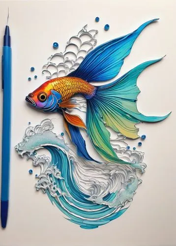 fish pen,pencil art,beautiful pencil,watercolor pencils,colourful pencils,colored pencils,Conceptual Art,Daily,Daily 01