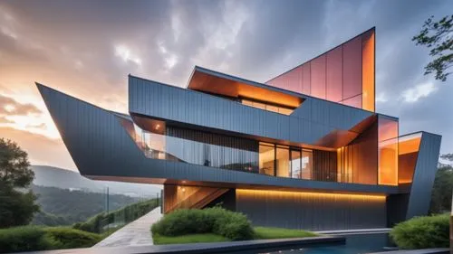 COPPER THEME ,COPPER EXTERIOR WALLS ,ULTRA 32K REALISTIC, ALL COPPER FACADE,modern architecture,cube house,corten steel,cubic house,modern house,futuristic architecture,cube stilt houses,contemporary,