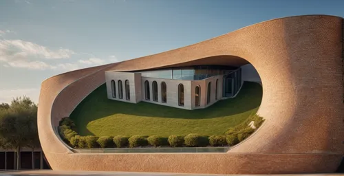 futuristic architecture,dunes house,futuristic art museum,archidaily,3d rendering,modern architecture,cubic house,corten steel,cube house,clay house,arhitecture,jewelry（architecture）,frame house,semi circle arch,architectural,landscape design sydney,architecture,outdoor structure,modern house,contemporary,Photography,General,Commercial